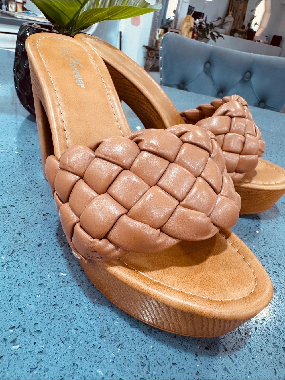 Woven Slide Sandals in Tan by (Unknown)
